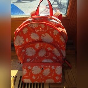 Kate Spade Orange Floral Mini Backpack & Matching Wallet